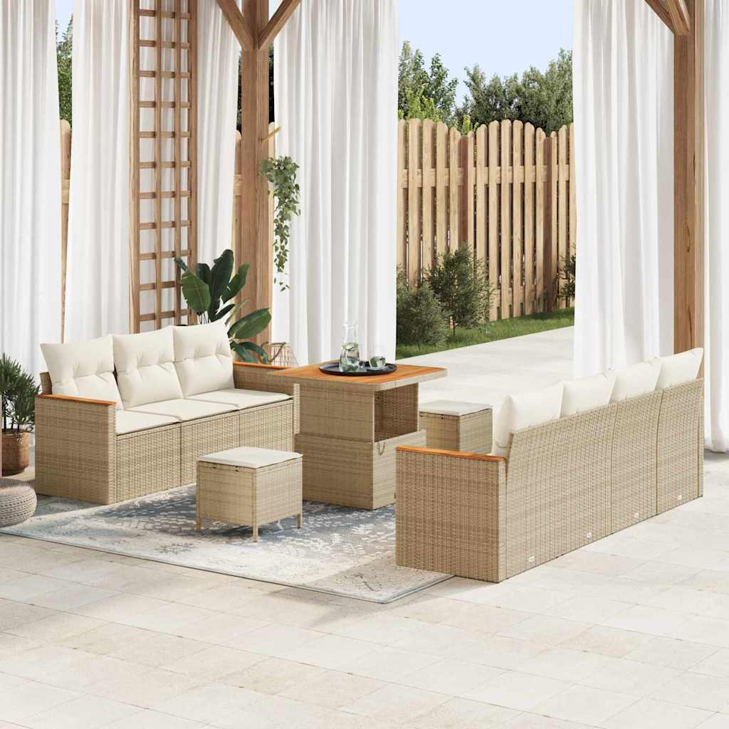 Conjunto de Sofá de Jardim com almofada Bege Rattan Sintético