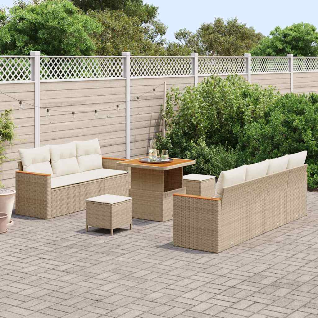Conjunto de Sofá de Jardim com almofada Bege Rattan Sintético