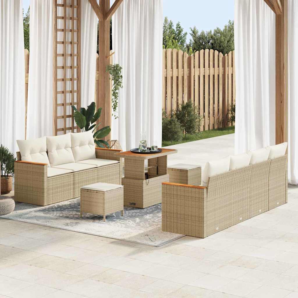Conjunto de Sofá de Jardim com almofada Bege Rattan Sintético