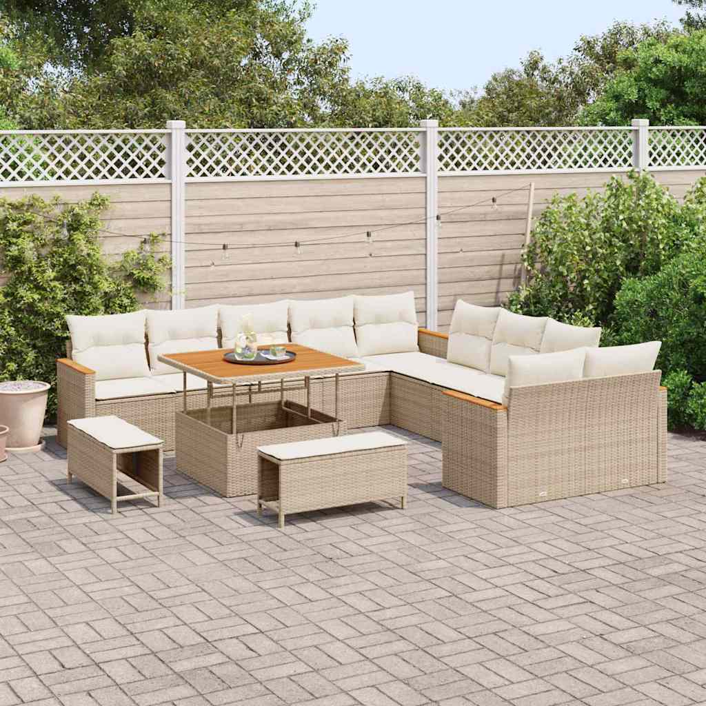 Conjunto de Sofá de Jardim com almofada Bege Rattan Sintético