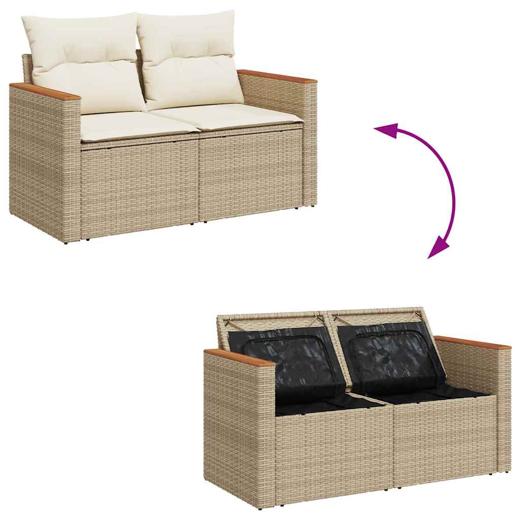 Conjunto de Sofá de Jardim com almofada Bege Rattan Sintético