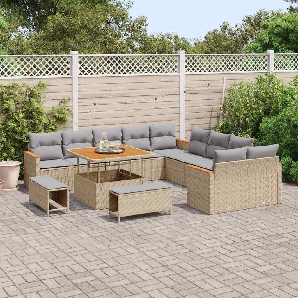 Conjunto de Sofá de Jardim com almofada Bege Rattan Sintético