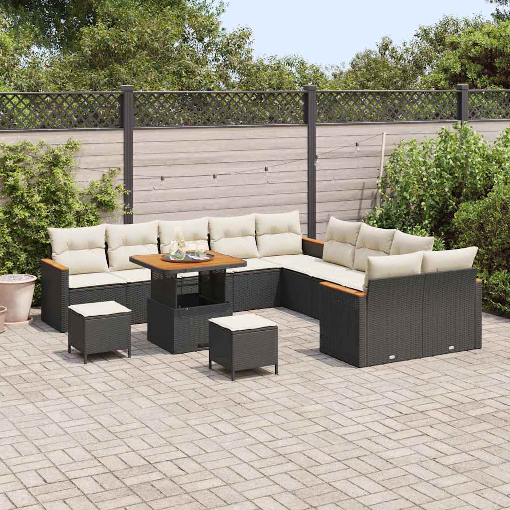 Conjunto de Sofá de Jardim com almofada Bege Rattan Sintético