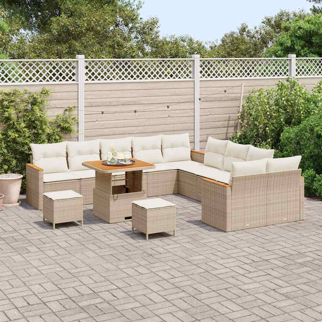 Conjunto de Sofá de Jardim com almofada Bege Rattan Sintético