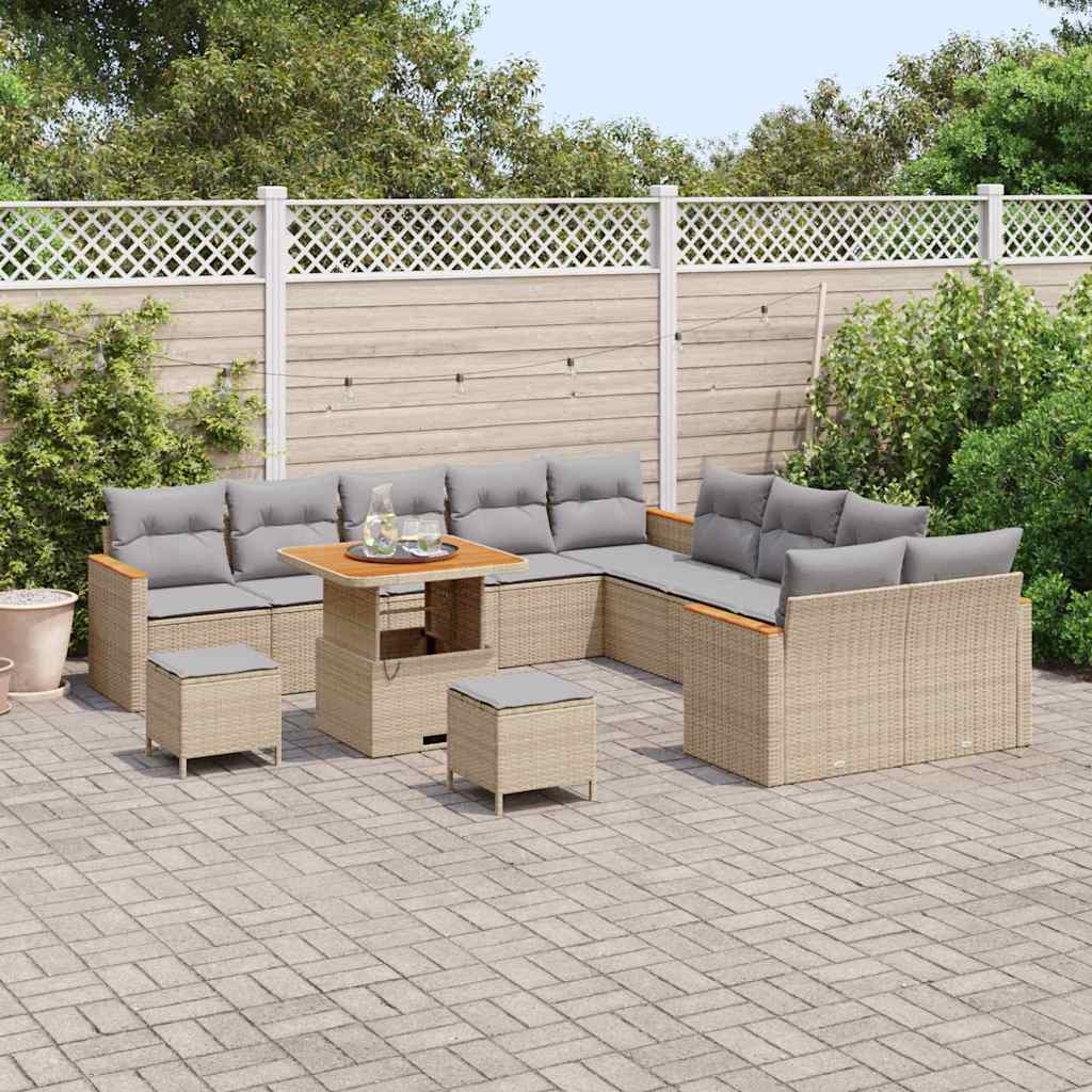 Conjunto de Sofá de Jardim com almofada Bege Rattan Sintético