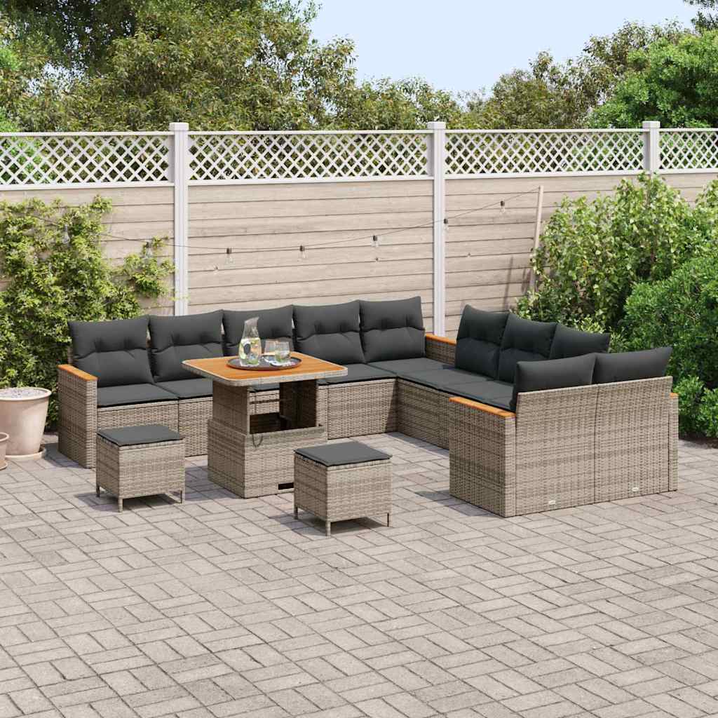 Conjunto de Sofá de Jardim com almofada Bege Rattan Sintético