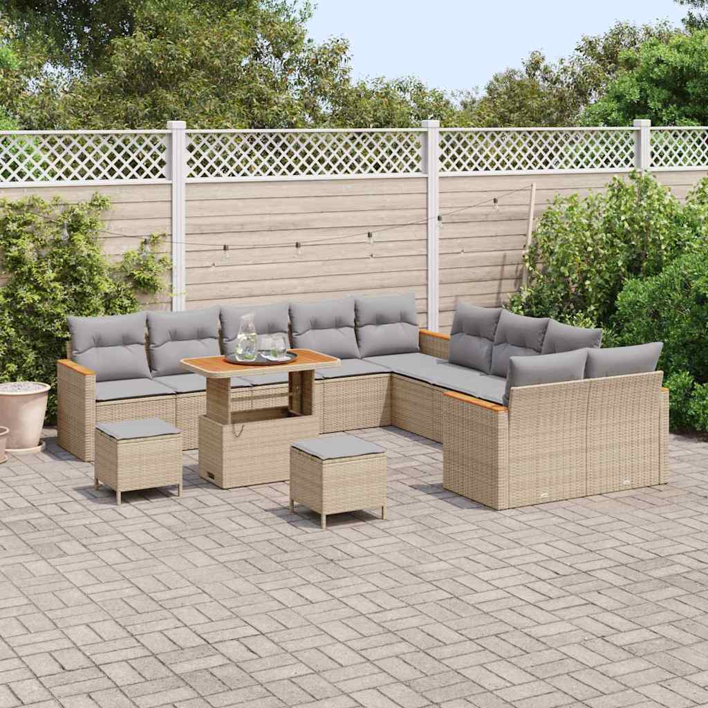 Conjunto de Sofá de Jardim com almofada Bege Rattan Sintético