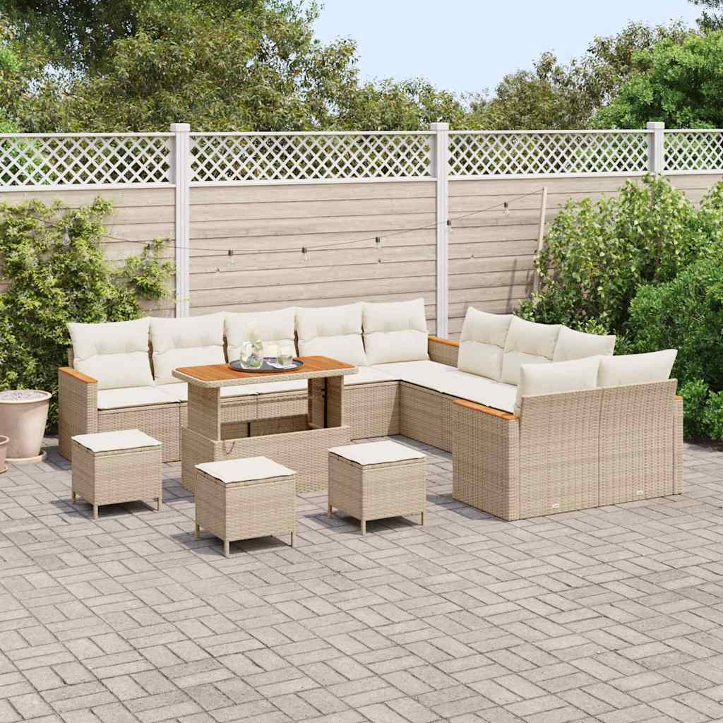 Conjunto de Sofá de Jardim com almofada Bege Rattan Sintético
