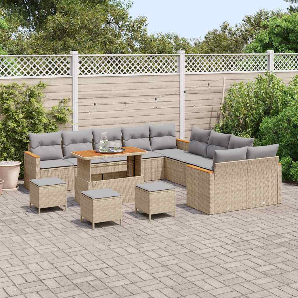 Conjunto de Sofá de Jardim com almofada Bege Rattan Sintético