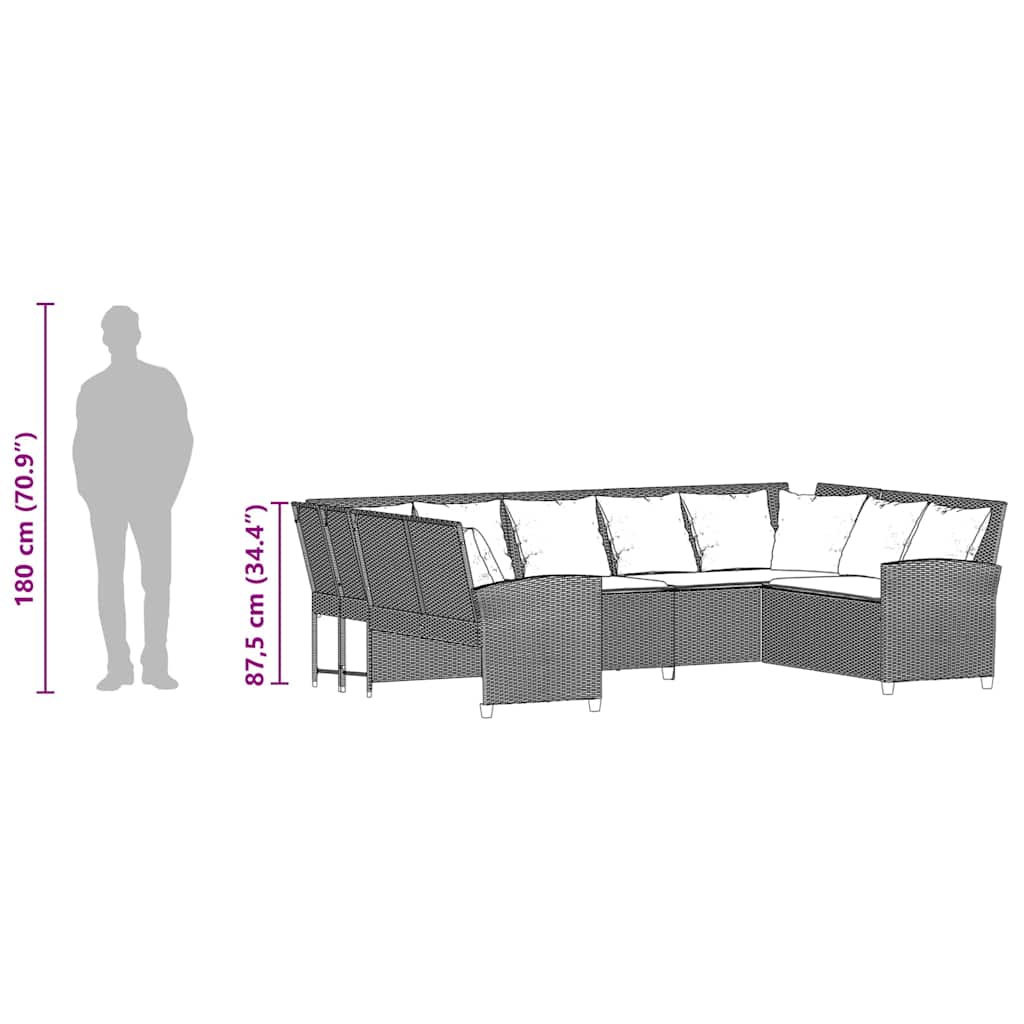 Sofá de jardim com almofadões vime PE bege