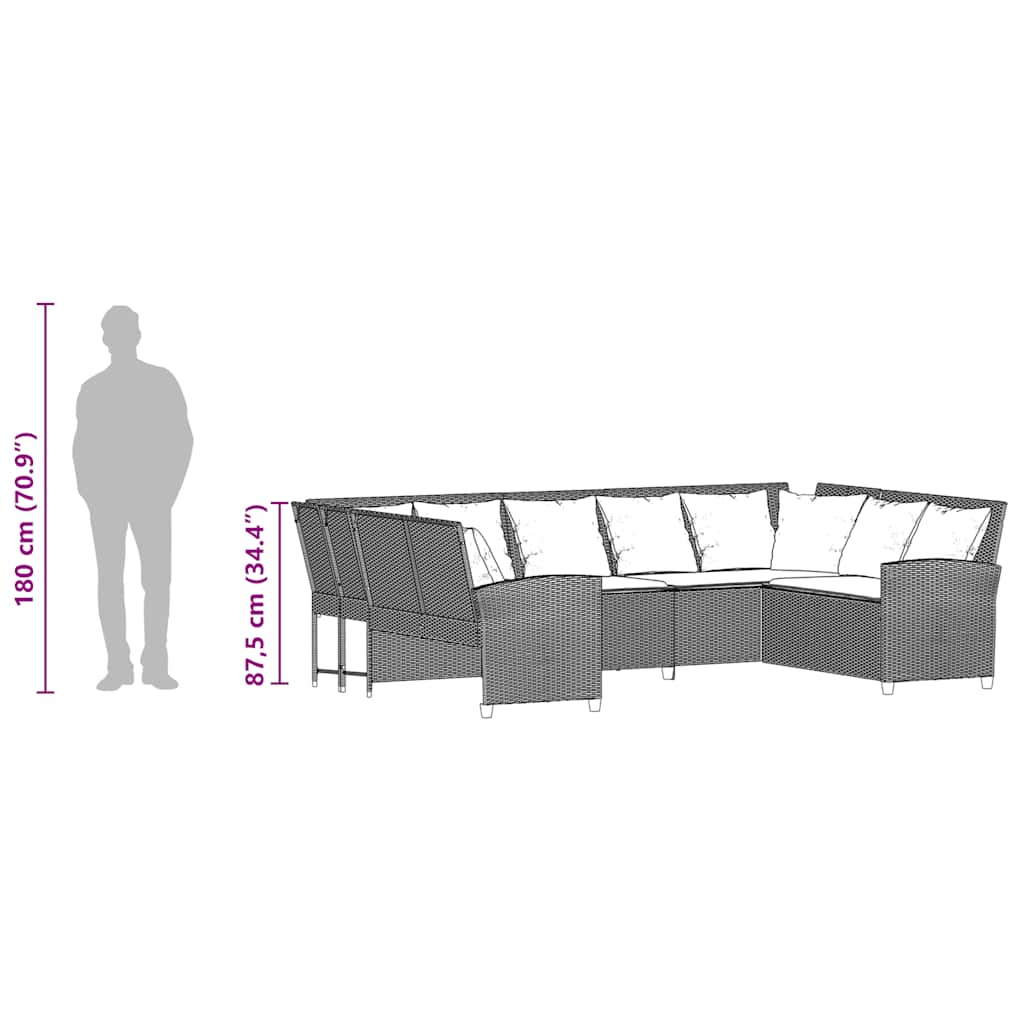 Sofá de jardim com almofadões vime PE bege