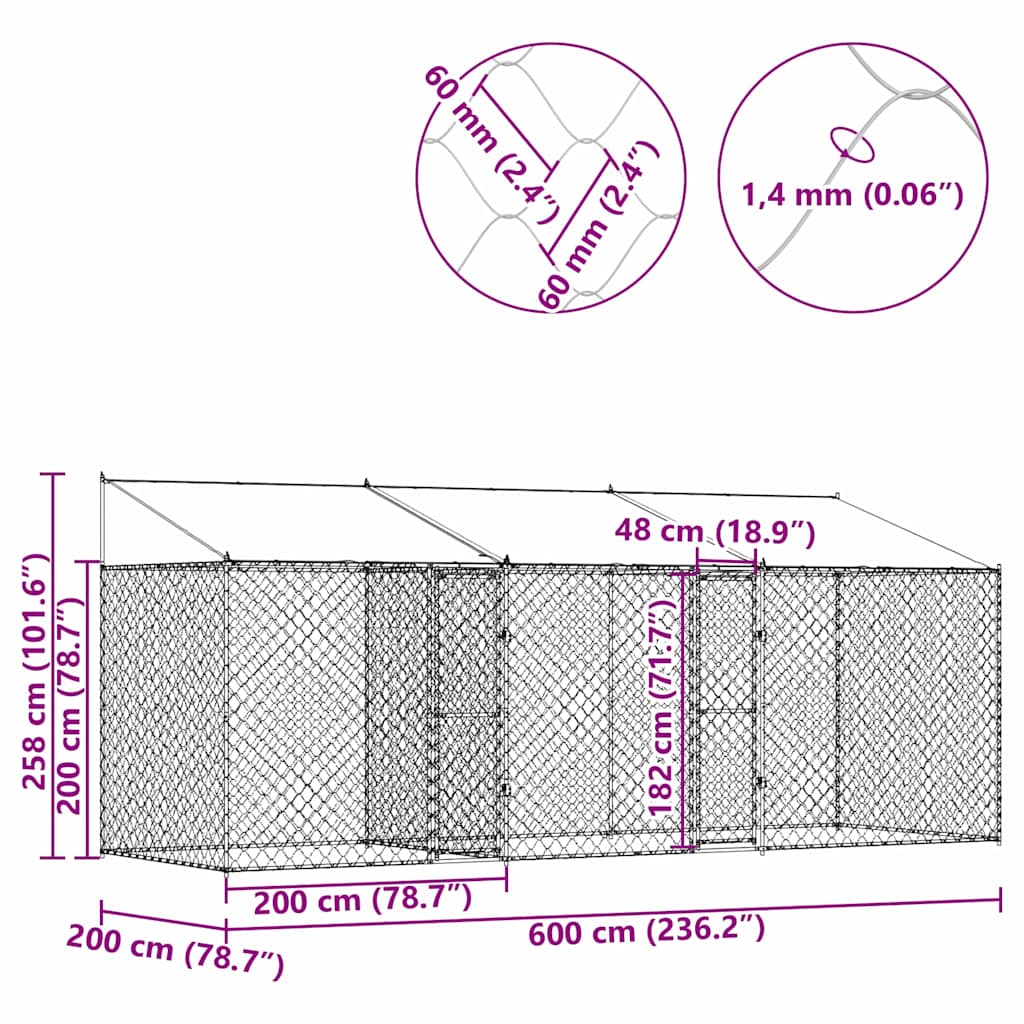 Jaula para cão Prateado 800 x 200 x 256 cm Aço Galvanizado