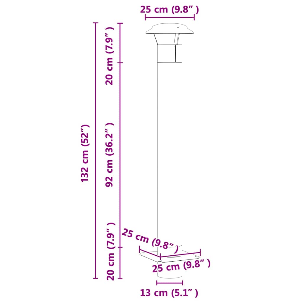 Extensão de Chaminé Prateado 35 x 35 x 132 cm Aço inoxidável