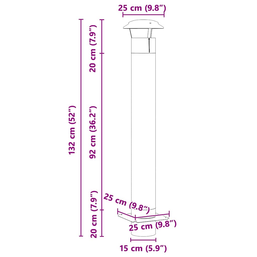 Extensão de Chaminé Prateado 35 x 35 x 132 cm Aço inoxidável