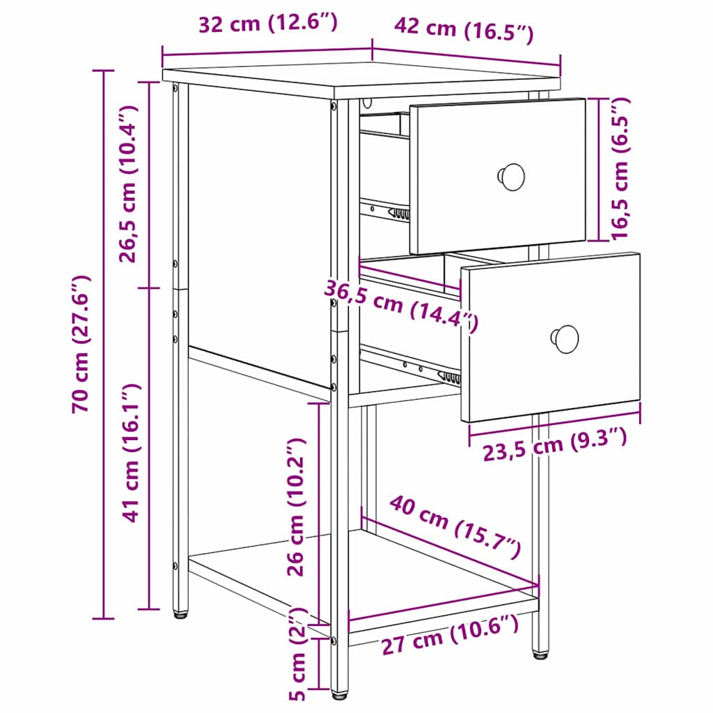 Armário de Cabeceira carvalho artisiano 32 x 42 x 70 cm