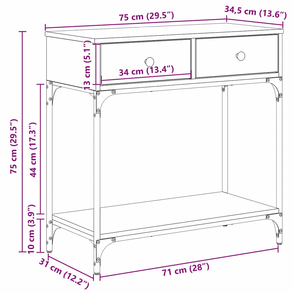 Aparador com gaveta carvalho artisiano 75 x 34,5 x 75 cm