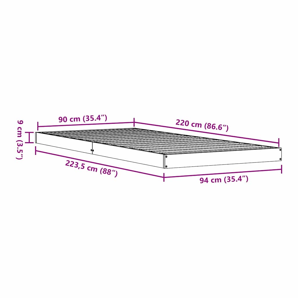 Estrutura de cama de chão Branco 90 x 220 cm