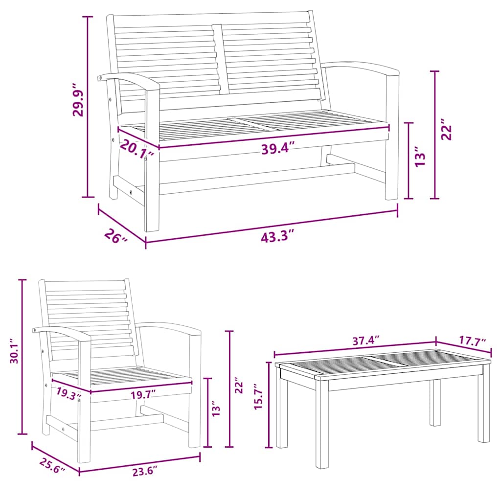 Conjunto de Sofá de Jardim Natural Madeira de teca maciça