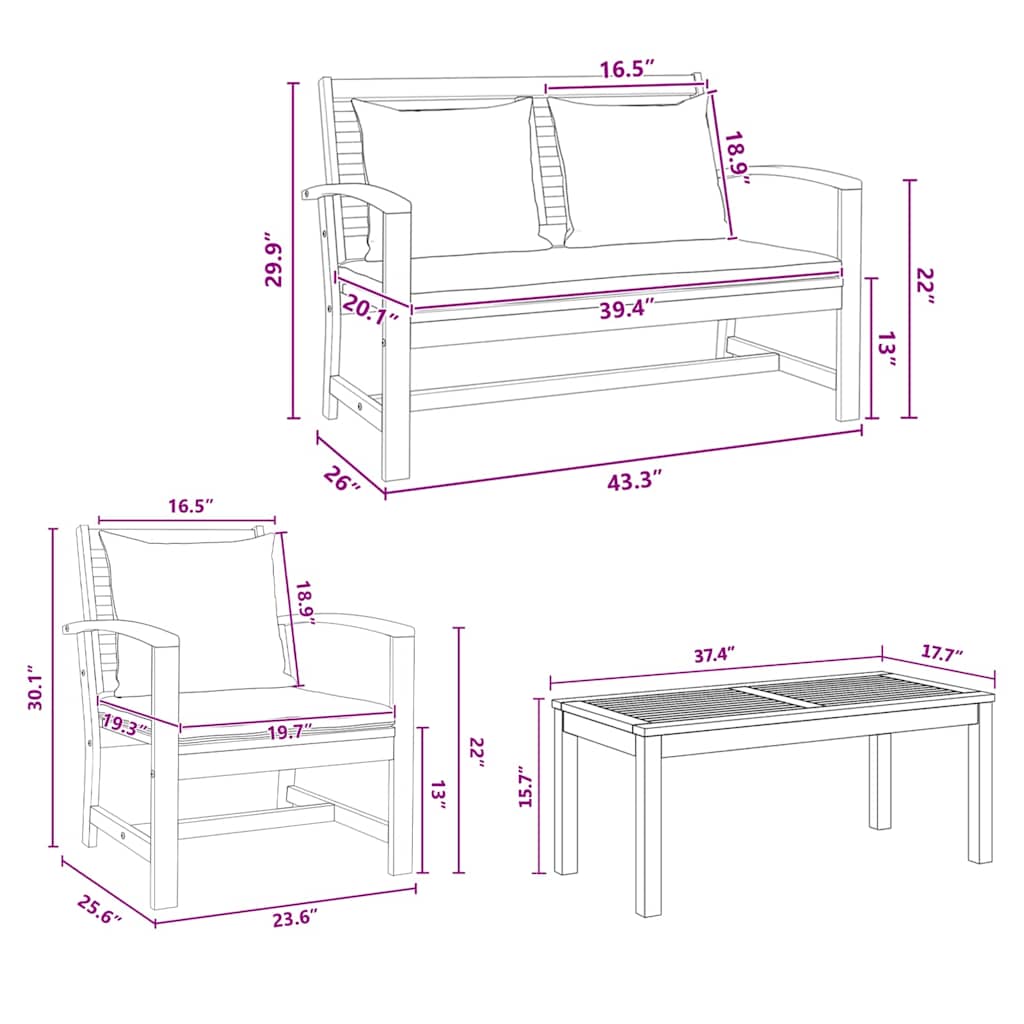 Conjunto de Sofá de Jardim Natural Madeira de teca maciça