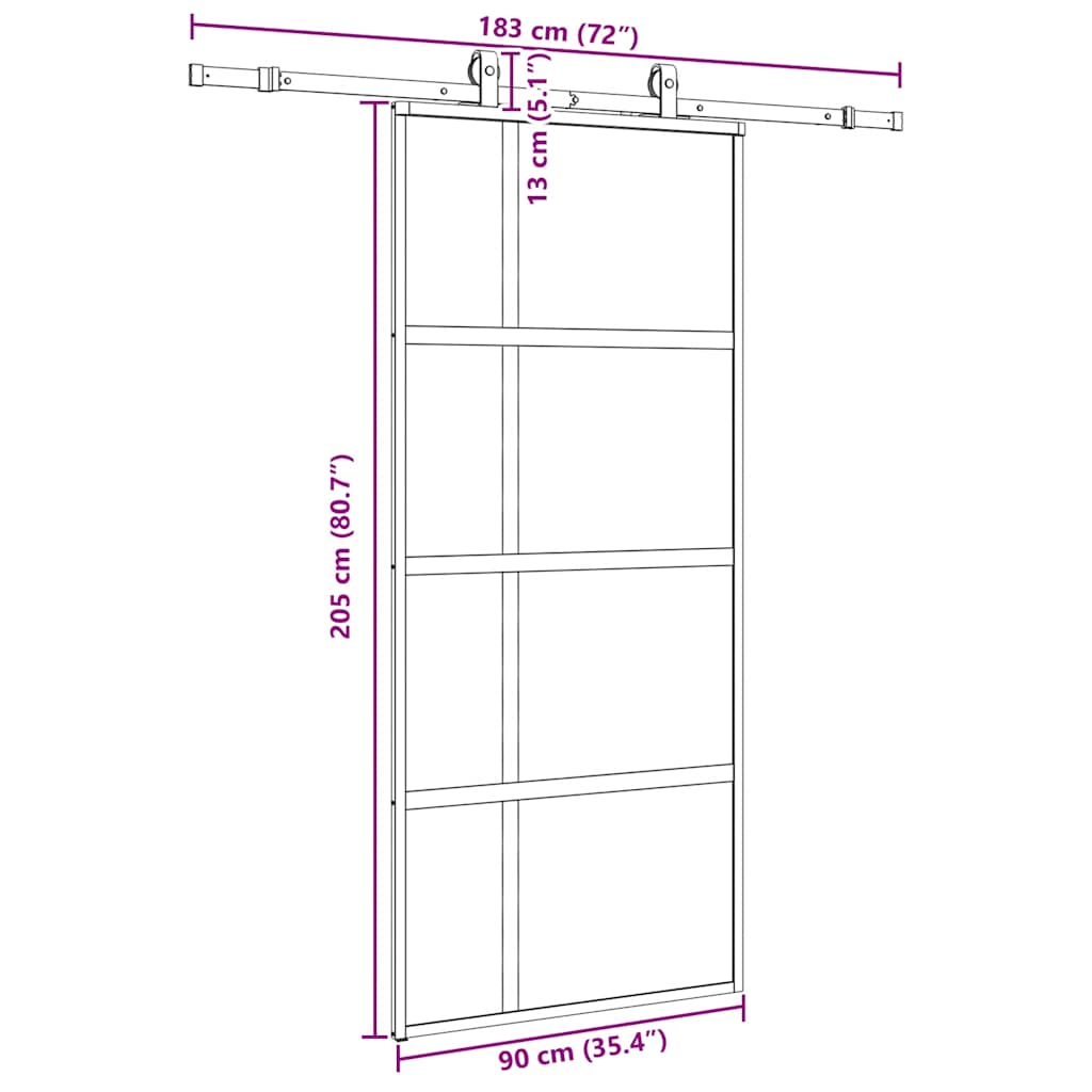 Porta deslizante c/ conj. ferragens 102,5x205cm vidro temperado