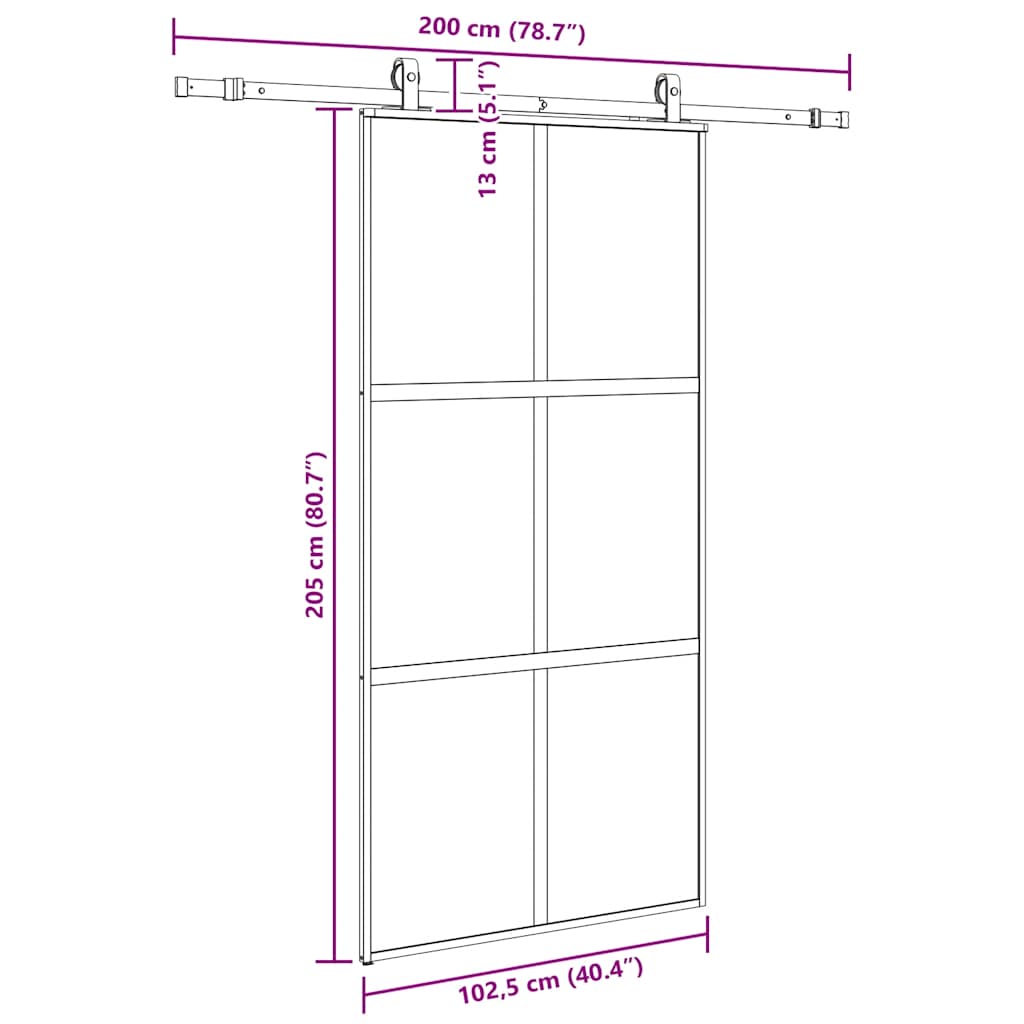 Porta deslizante c/ conj. ferragens 102,5x205cm vidro temperado