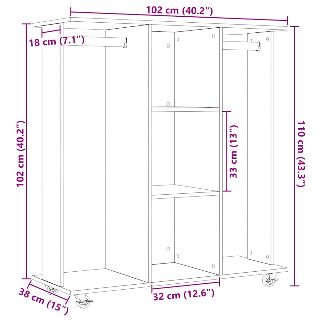 Guarda-roupa com prateleira Carvalho preto 102 x 38 x 110 cm