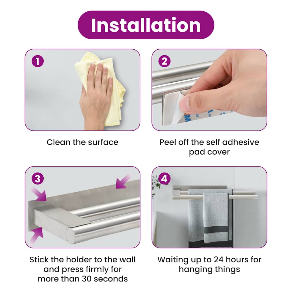 Suporte de Toalha Prateado 40 x 9 x 4 cm Aço inoxidável