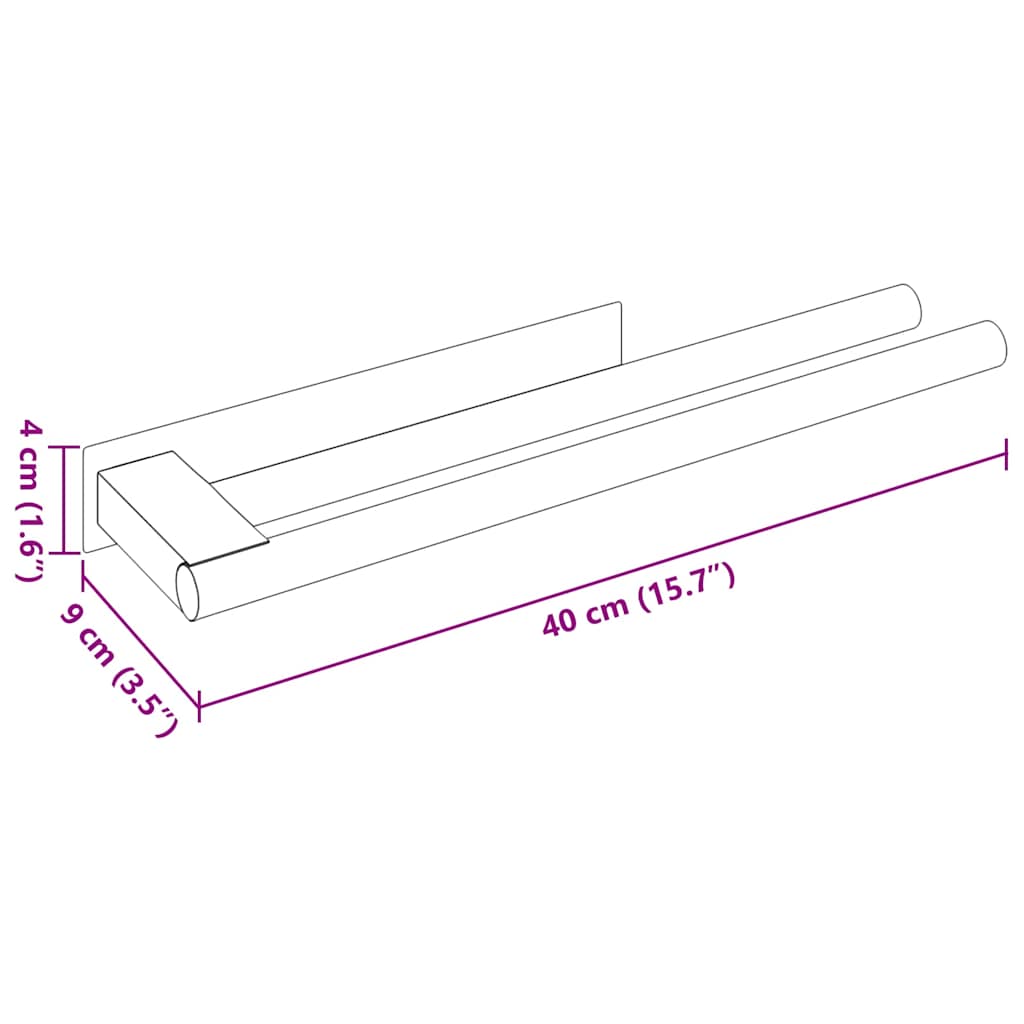 Suporte de Toalha Preto 40 x 9 x 4 cm Aço inoxidável