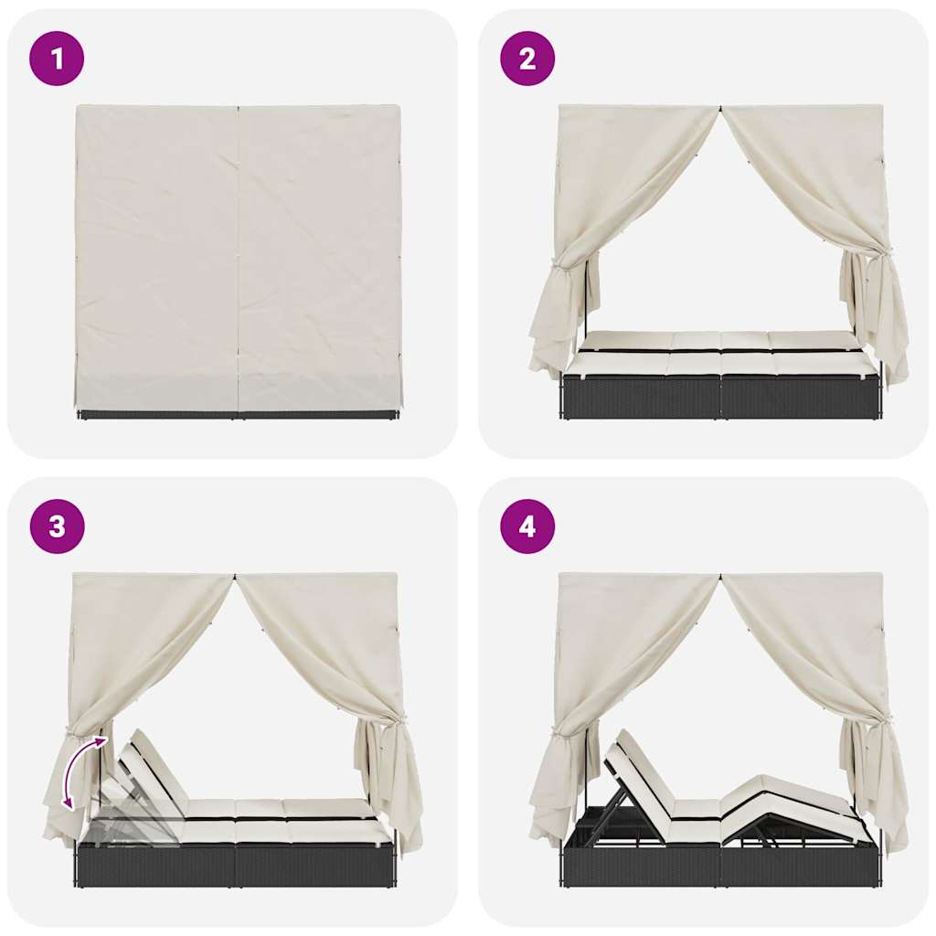 Espreguiçadeira Dupla com Cobertura Bege 205 x 129 x 200 cm