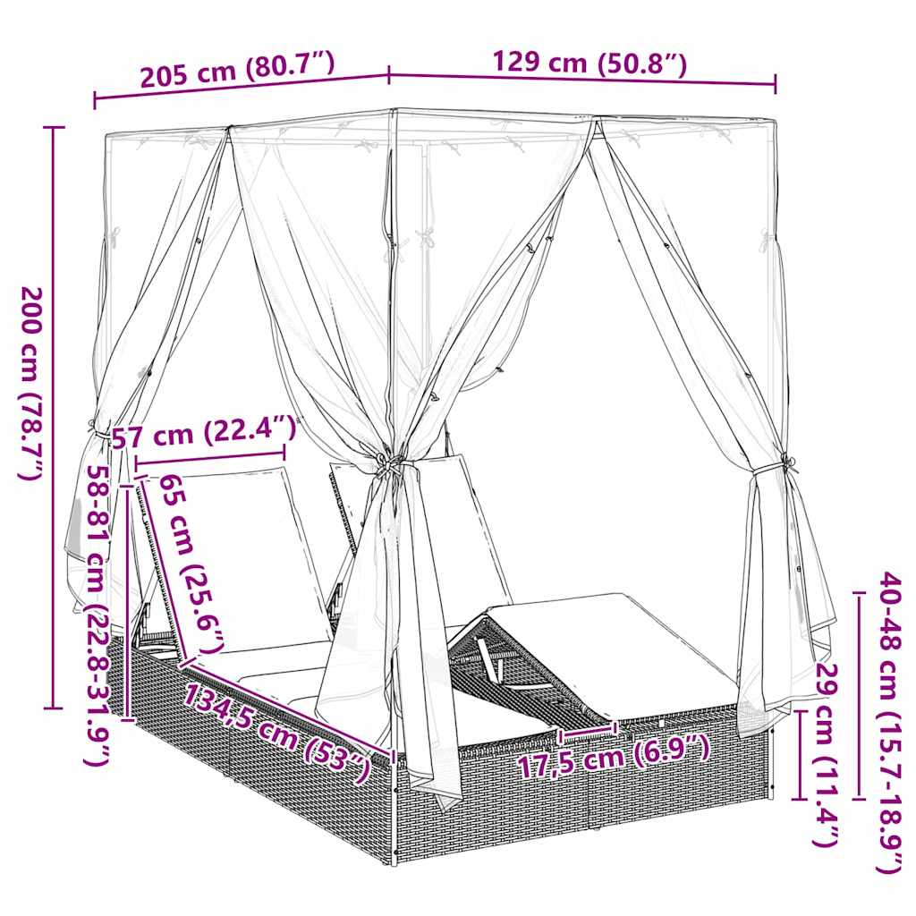 Espreguiçadeira Dupla com Cobertura Bege 205 x 129 x 200 cm
