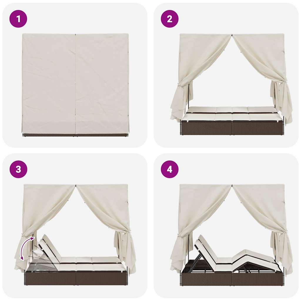 Espreguiçadeira Dupla com Cobertura Bege 205 x 129 x 200 cm