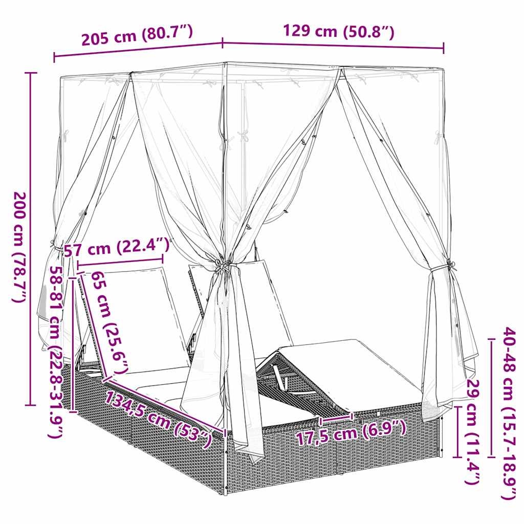 Espreguiçadeira Dupla com Cobertura Bege 205 x 129 x 200 cm