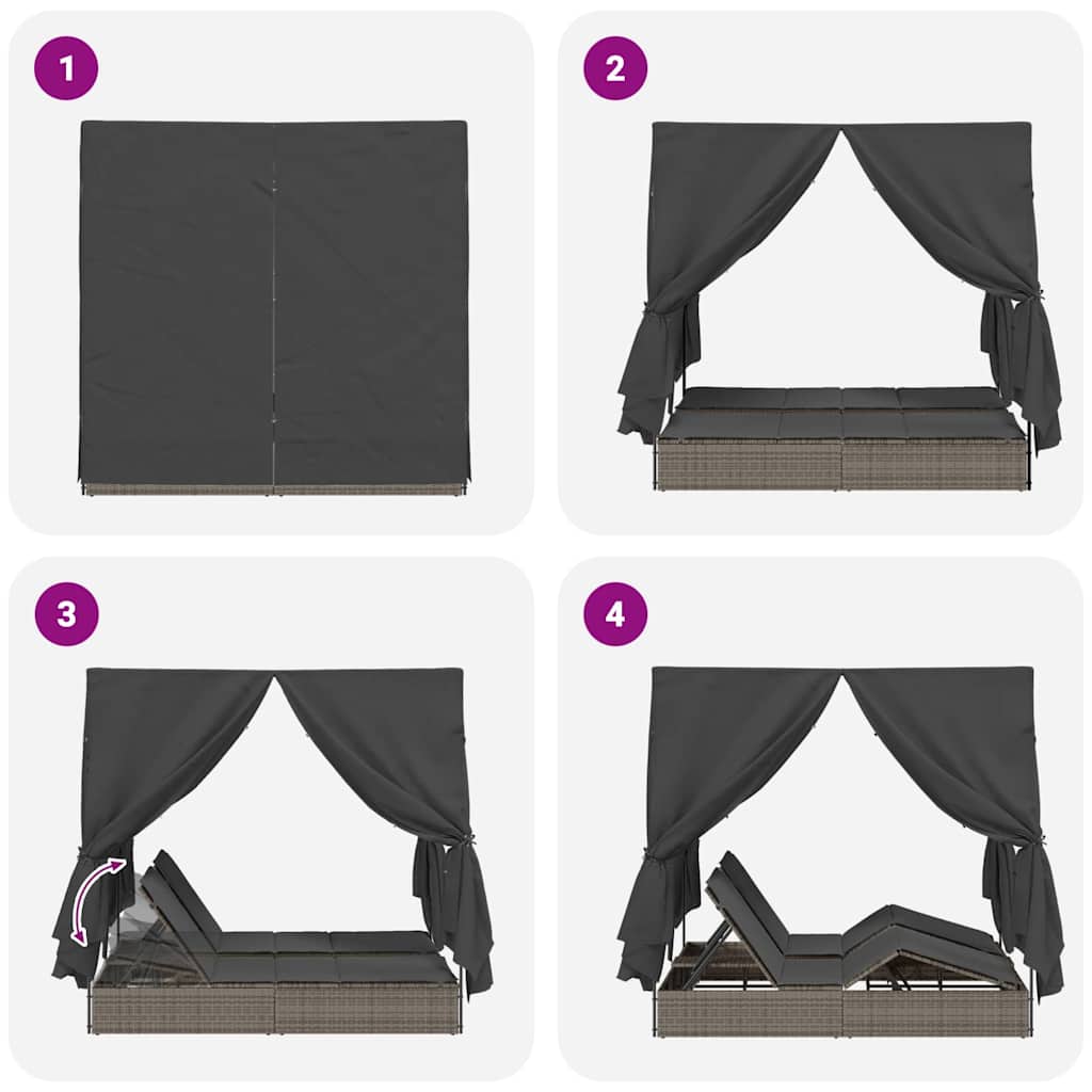 Espreguiçadeira Dupla com Cobertura Bege 205 x 129 x 200 cm