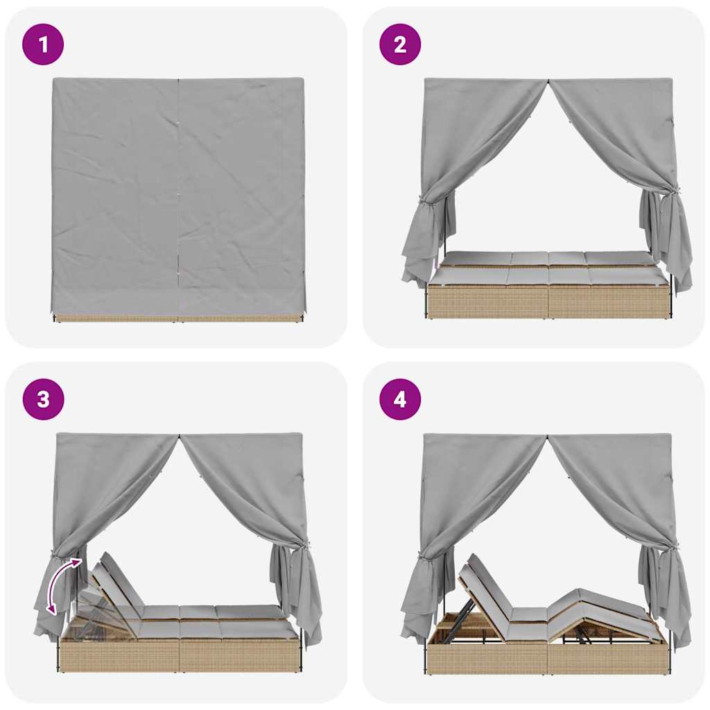 Espreguiçadeira Dupla com Cobertura Bege 205 x 129 x 200 cm