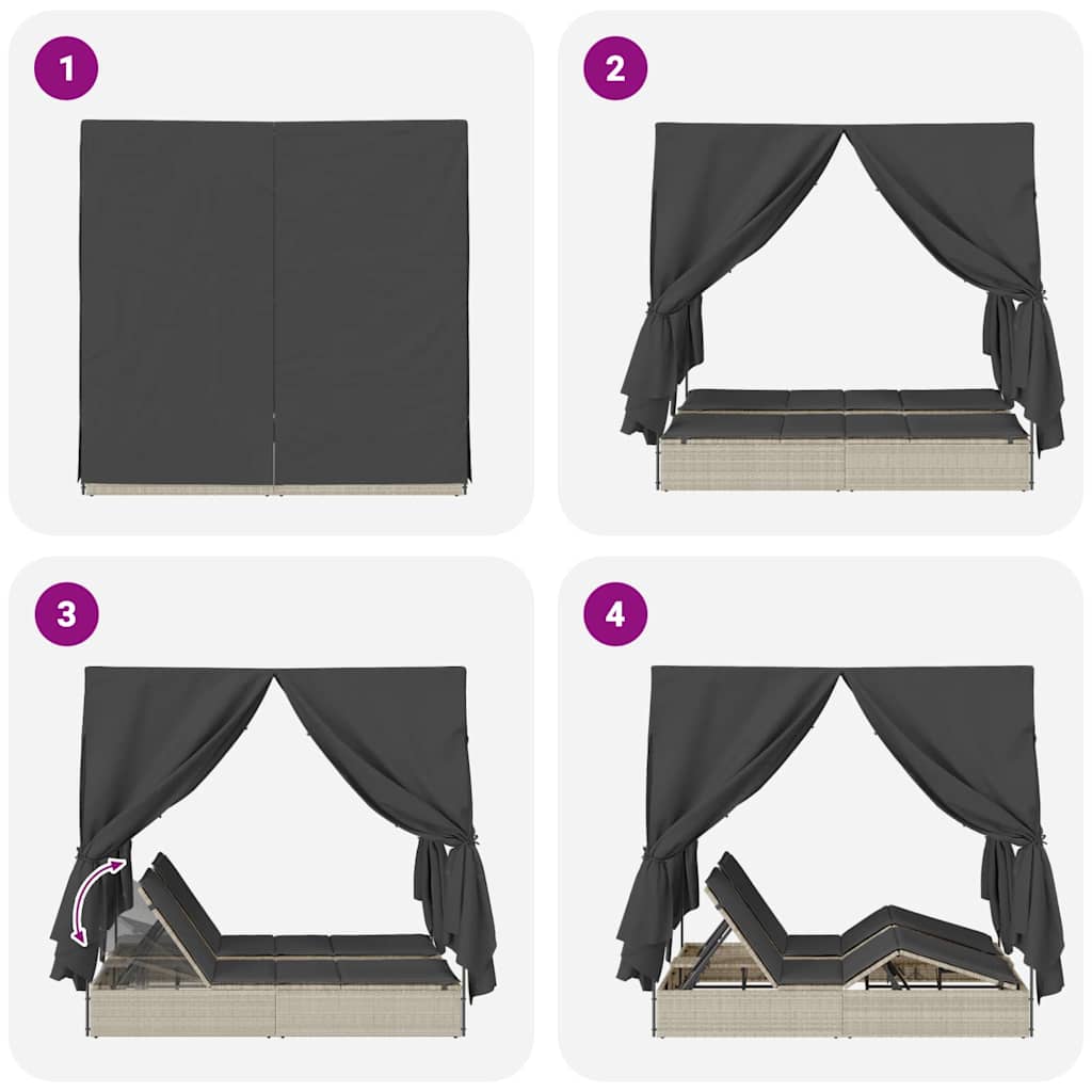 Espreguiçadeira Dupla com Cobertura Bege 205 x 129 x 200 cm