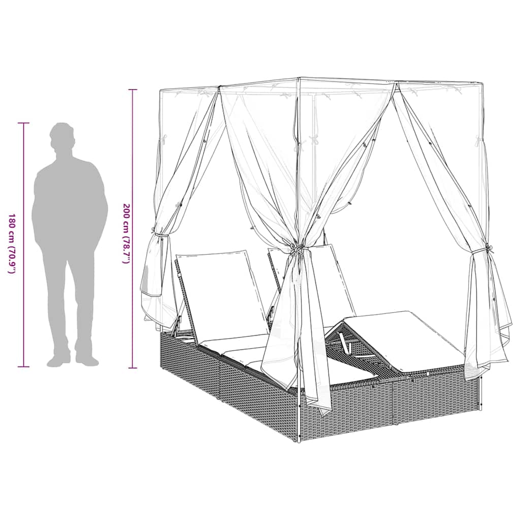 Espreguiçadeira Dupla com Cobertura Bege 205 x 129 x 200 cm