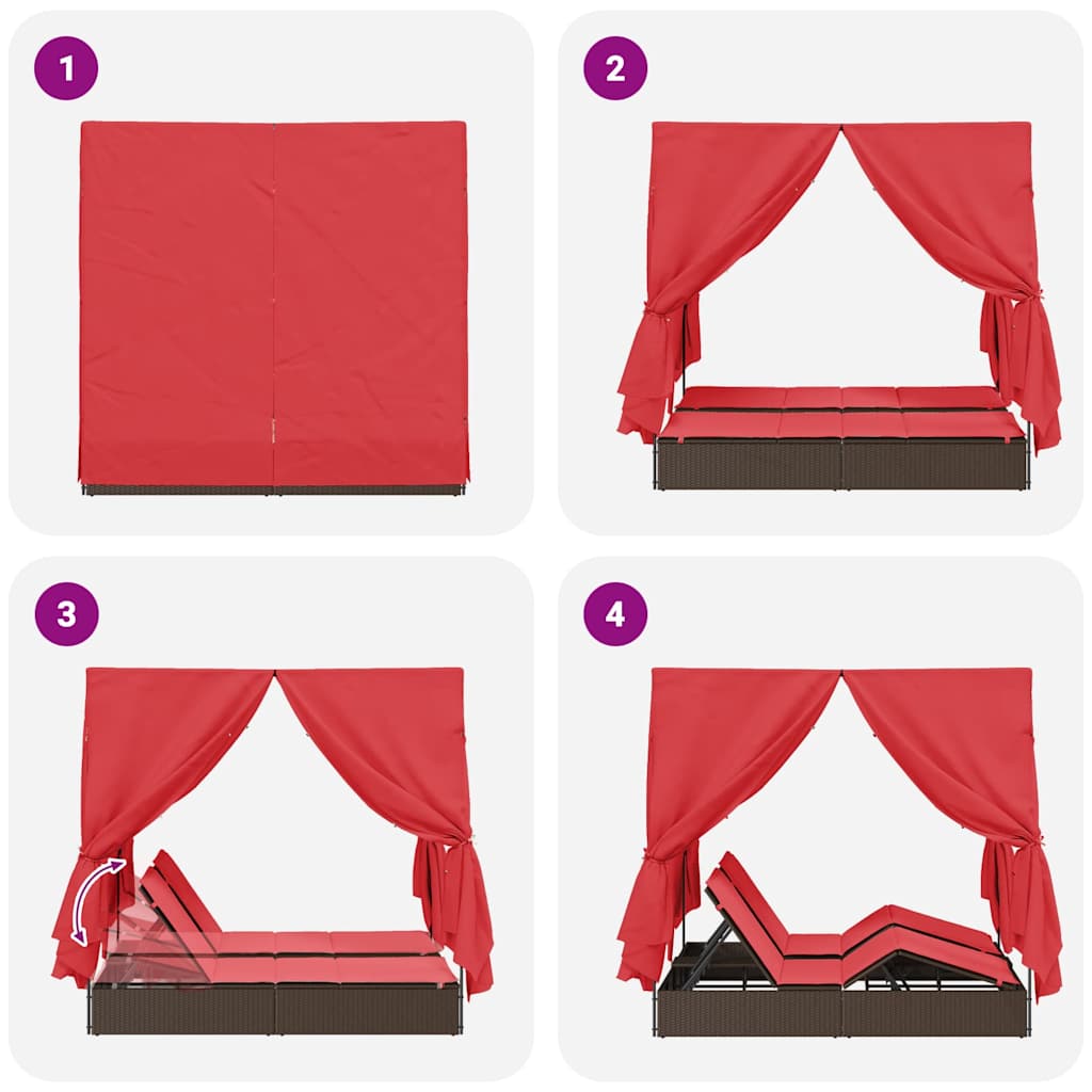 Espreguiçadeira Dupla com Cobertura Bege 205 x 129 x 200 cm