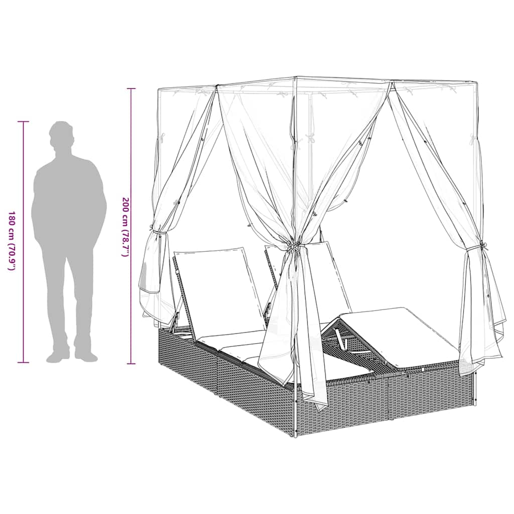 Espreguiçadeira Dupla com Cobertura Bege 205 x 129 x 200 cm
