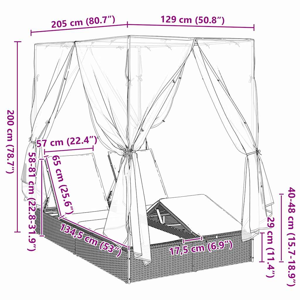 Espreguiçadeira Dupla com Cobertura Bege 205 x 129 x 200 cm
