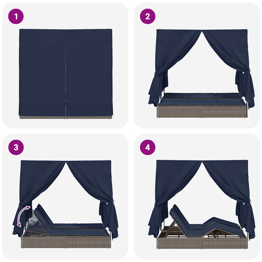 Espreguiçadeira Dupla com Cobertura Bege 205 x 129 x 200 cm