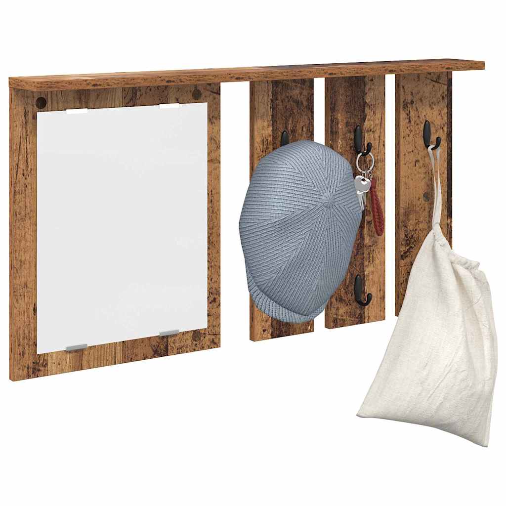 Cabideiro de Parede com espelho Madeira antiga 85 x 10 x 45 cm