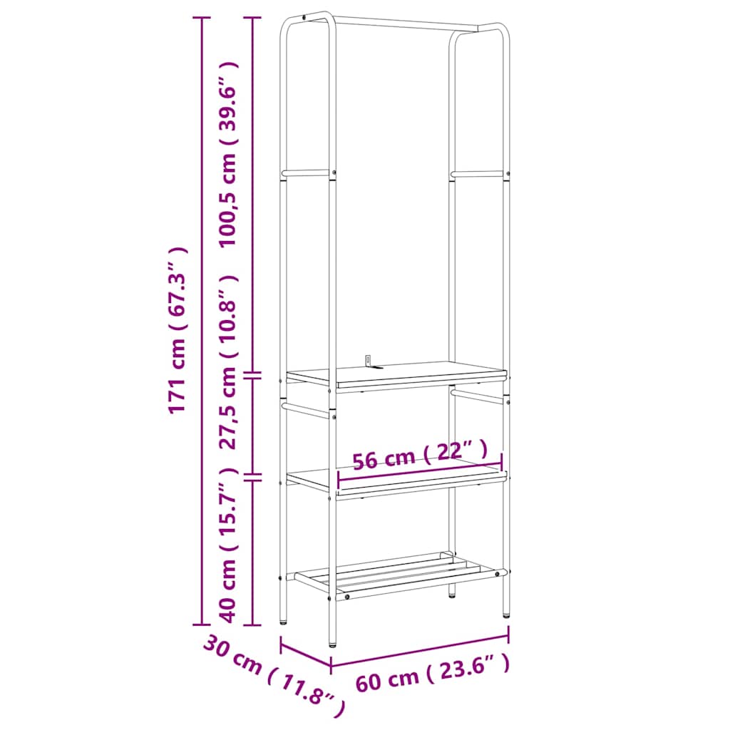 Suporte para Roupas com Prateleiras Outros Madeira antiga