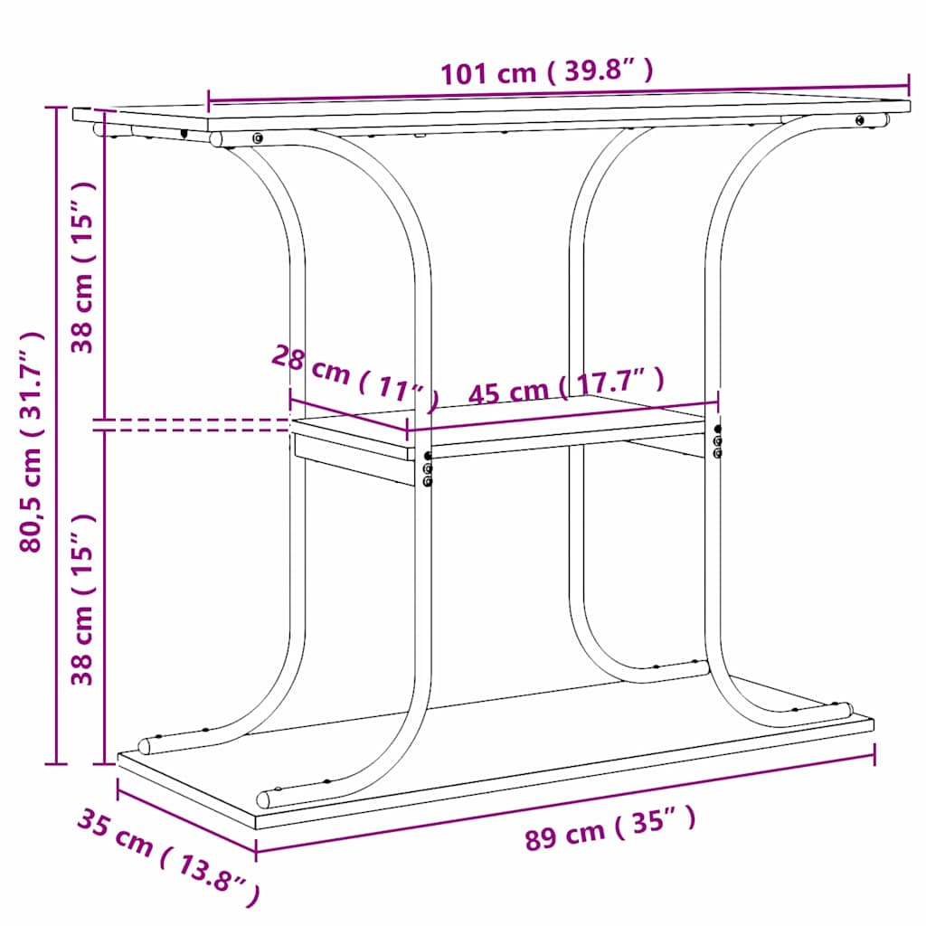 Aparador Sonoma cinzento 101 x 35 x 80.5 cm Madeira processada