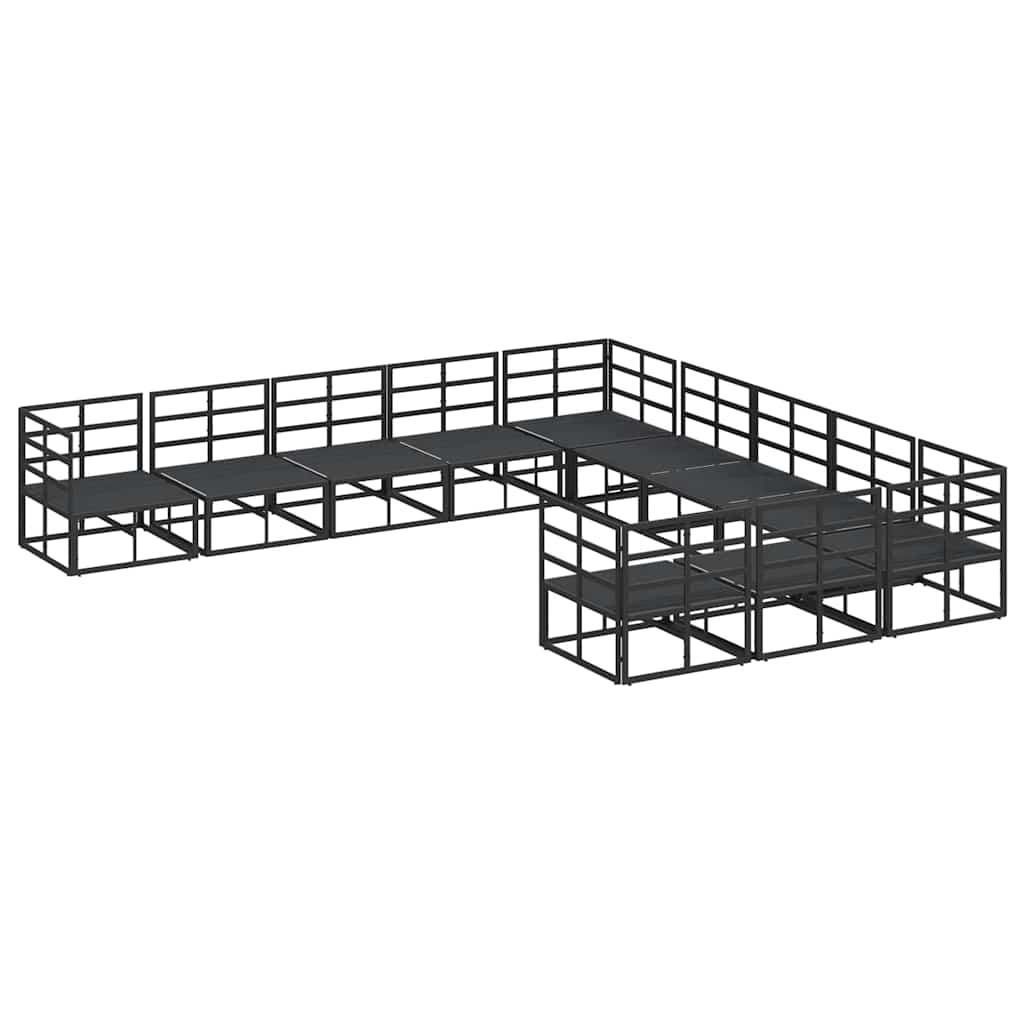 Conjunto de Sofá de Jardim com almofada 11 pcs Preto Alumínio