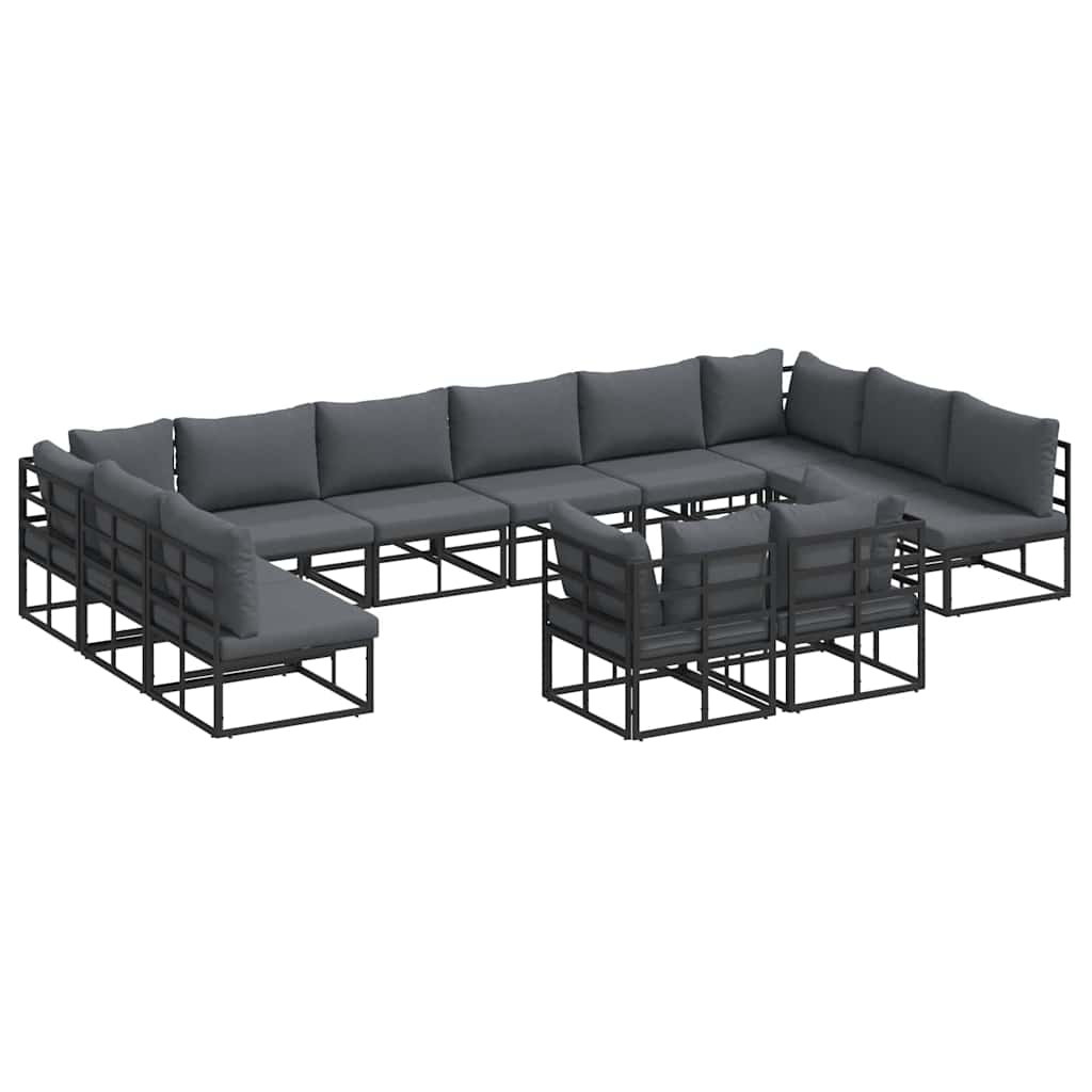 Conjunto de Sofá de Jardim com almofada 12 pcs Preto Alumínio