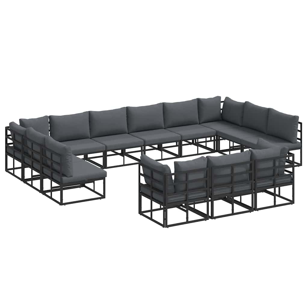 Conjunto de Sofá de Jardim com almofada 13 pcs Preto Alumínio