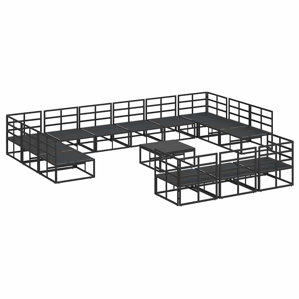 Conjunto de Sofá de Jardim com almofada 14 pcs Preto Alumínio