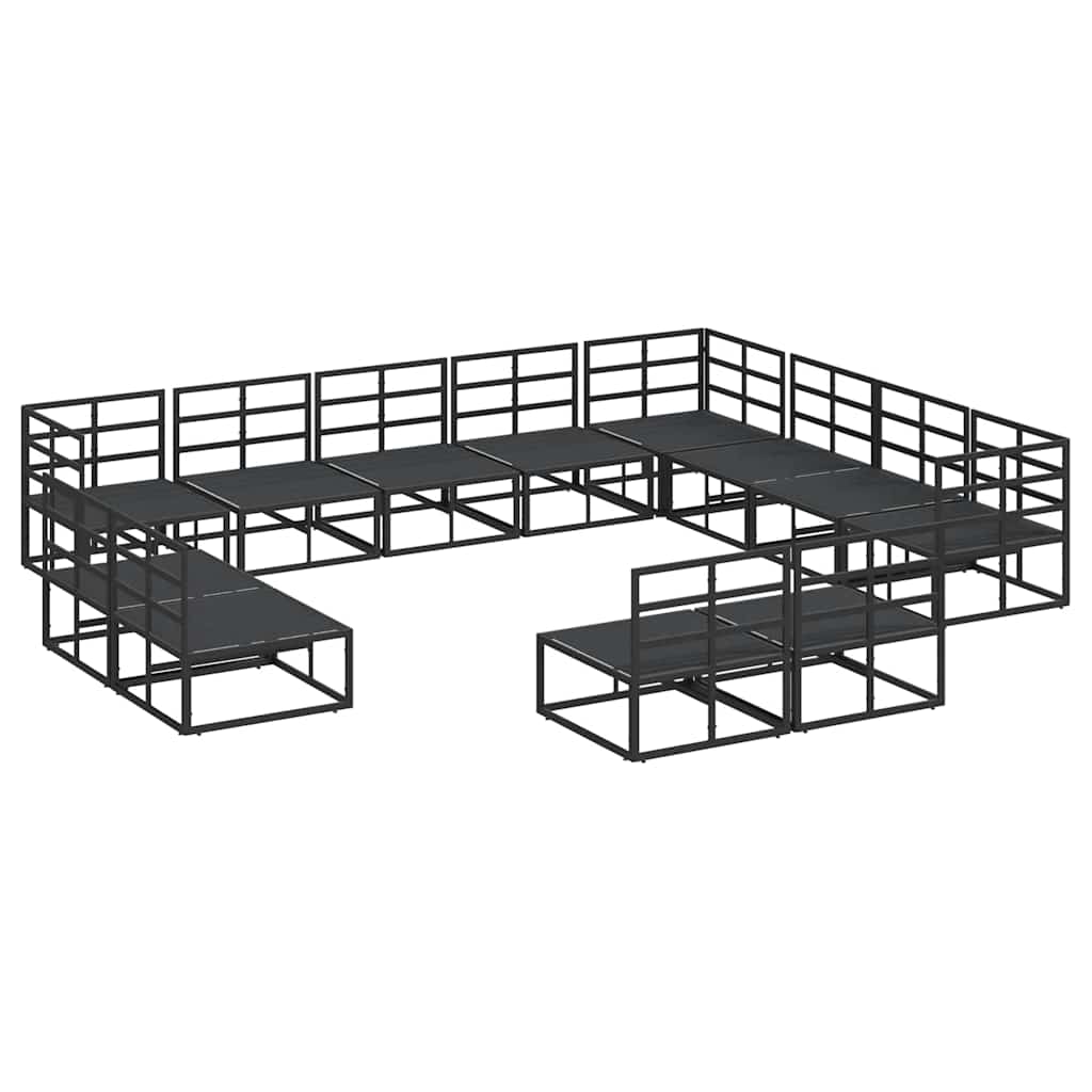 Conjunto de Sofá de Jardim com almofada 12 pcs Preto Alumínio