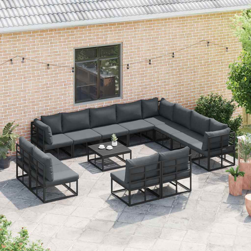 Conjunto de Sofá de Jardim com almofada 13 pcs Preto Alumínio