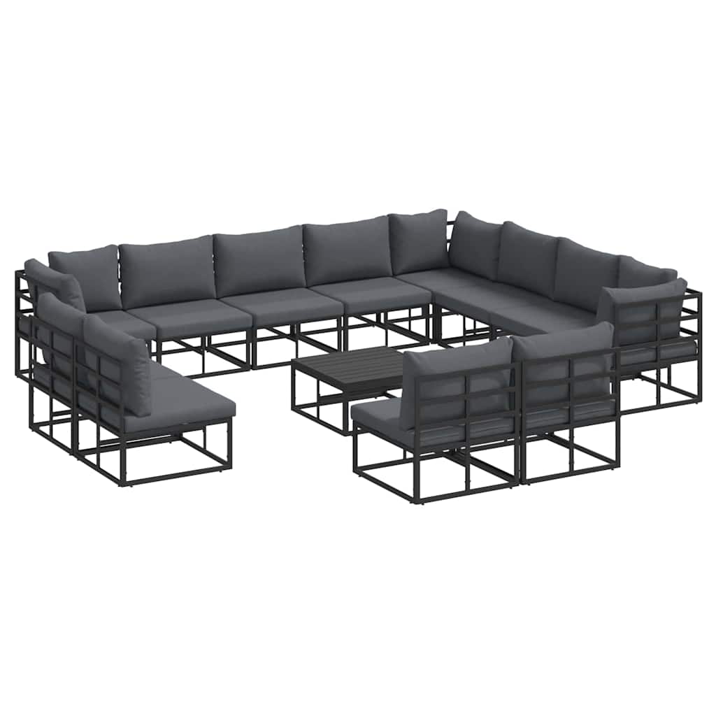 Conjunto de Sofá de Jardim com almofada 13 pcs Preto Alumínio